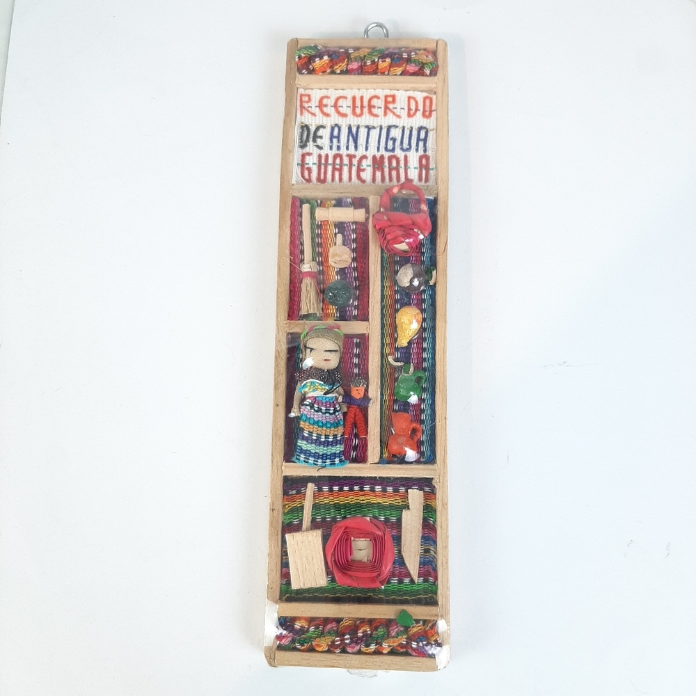 🔥Guatemala souvenir shadow box featuring miniature handcrafted worry doll